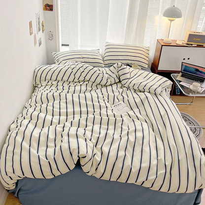 Parure de Lit à Rayures de Style Scandinave avec Housse de Couette, Taies et Drap Assorti