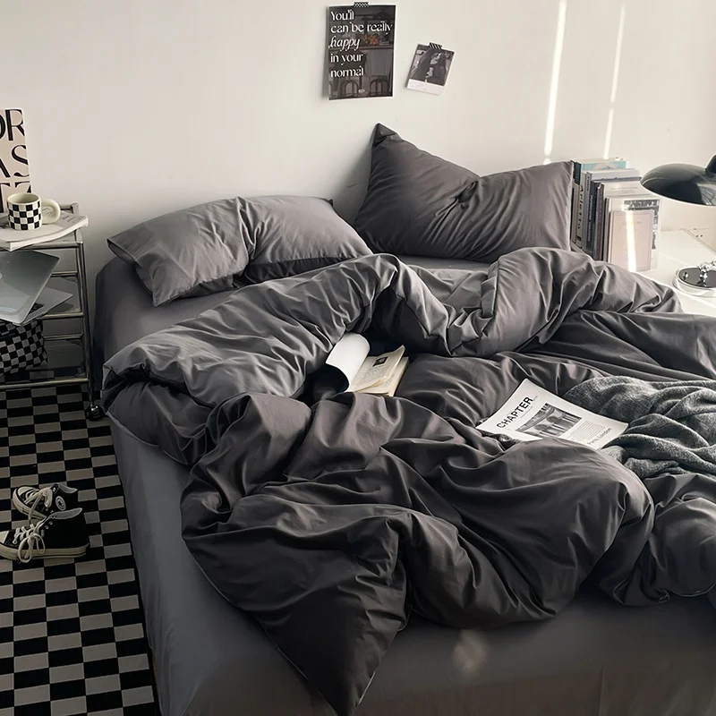 Parure de Lit Réversible Bicolore, Housse de Couette et Taies d'Oreiller en Microfibre, Lavable en Machine