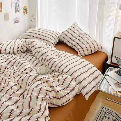 Parure de Lit à Rayures de Style Scandinave avec Housse de Couette, Taies et Drap Assorti