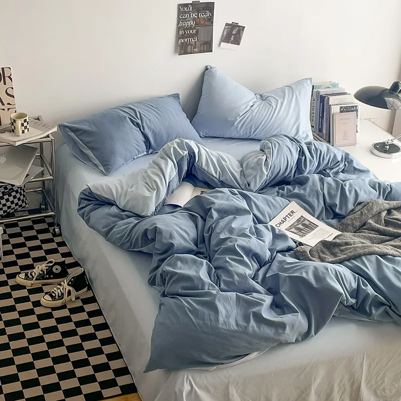 Parure de Lit Réversible Bicolore, Housse de Couette et Taies d'Oreiller en Microfibre, Lavable en Machine