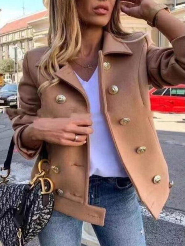 Veste de designer courte avec boutons dorés pour femmes - Aurelles