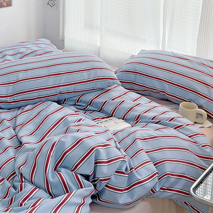 Parure de Lit à Rayures de Style Scandinave avec Housse de Couette, Taies et Drap Assorti