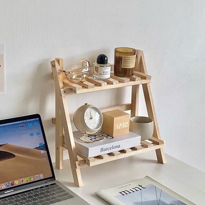 Étagère de Bureau à Deux Niveaux en Bois, Petit Rangement à Poser pour Bureau, Plan de Travail et Salle de Bain