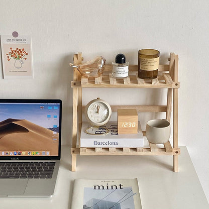 Étagère de Bureau à Deux Niveaux en Bois, Petit Rangement à Poser pour Bureau, Plan de Travail et Salle de Bain