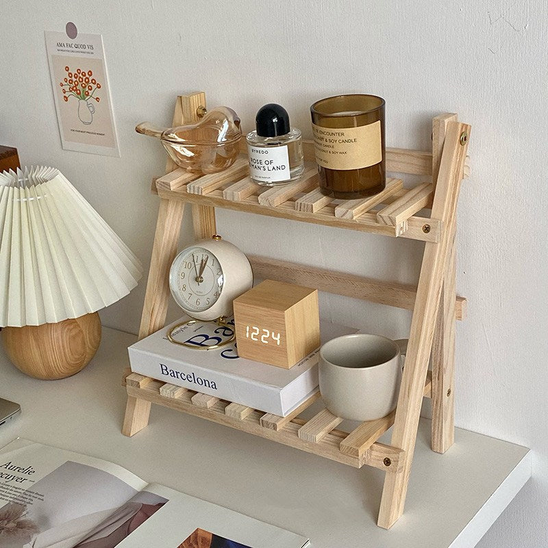 Étagère de Bureau à Deux Niveaux en Bois, Petit Rangement à Poser pour Bureau, Plan de Travail et Salle de Bain