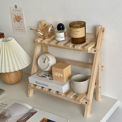 Étagère de Bureau à Deux Niveaux en Bois, Petit Rangement à Poser pour Bureau, Plan de Travail et Salle de Bain