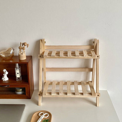 Étagère de Bureau à Deux Niveaux en Bois, Petit Rangement à Poser pour Bureau, Plan de Travail et Salle de Bain