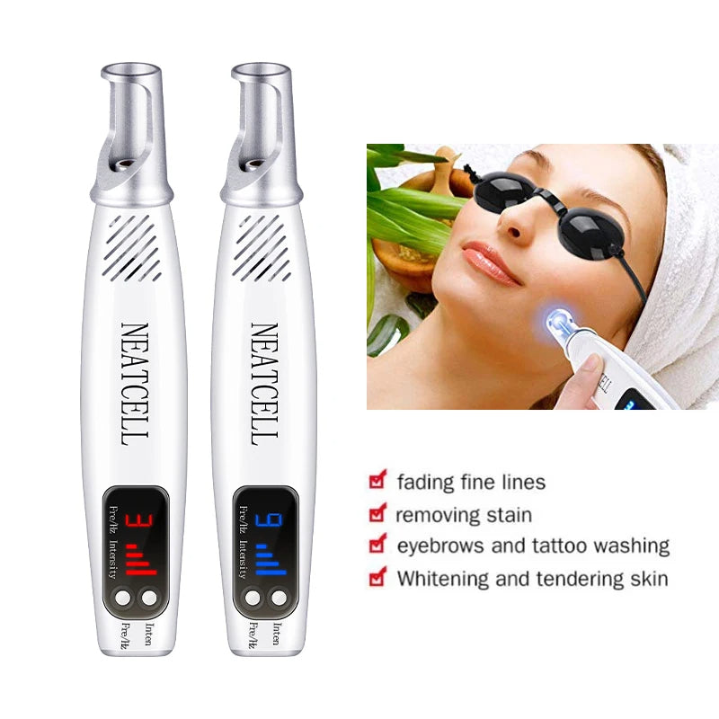 Dual Mode Blue and Red Picosecond Light Pen, Adjustable Intensity for Fading Spots, Freckles and Tattoo Ink