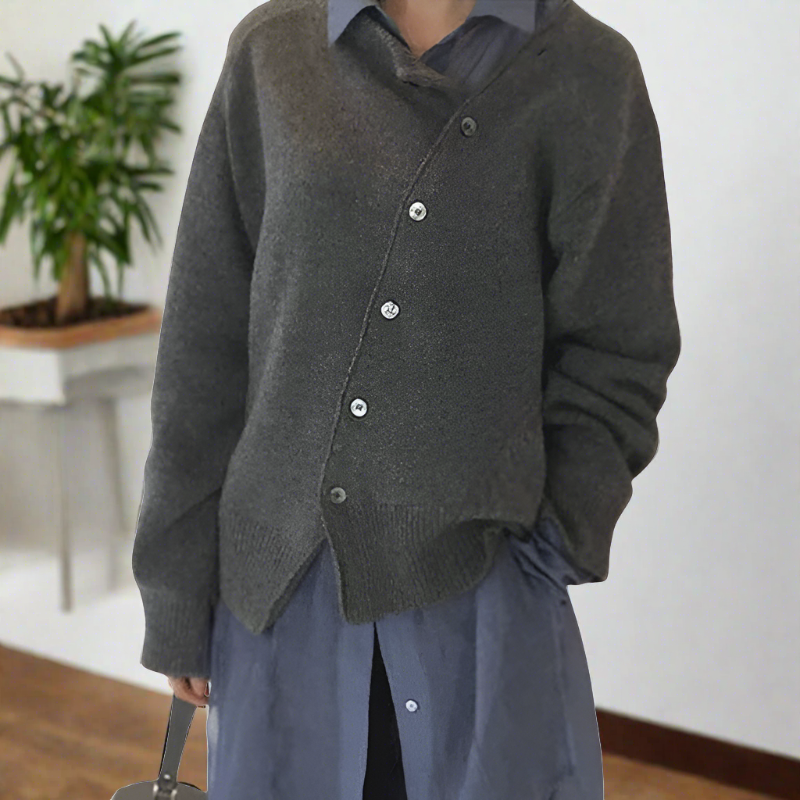 Gilet doux avec patte de boutonnage diagonale pour femmes - Aurelles