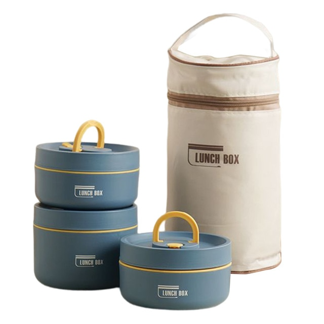 Lunch Box Isotherme Empilable en Acier Inoxydable avec Compartiments Séparés et Poignée de Transport pour Repas Chauds