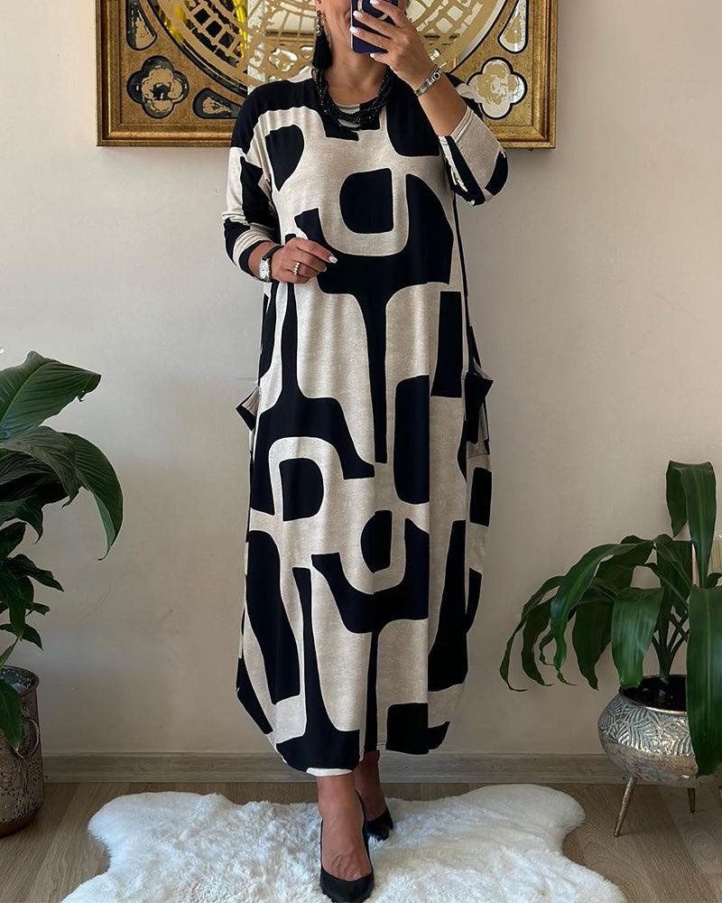 Robe à manches longues pour femmes avec imprimé tendance