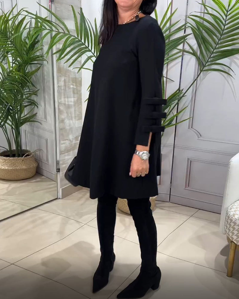 Robe A-Line Élégante Manches Longues Détail en Nœud - Aurelles