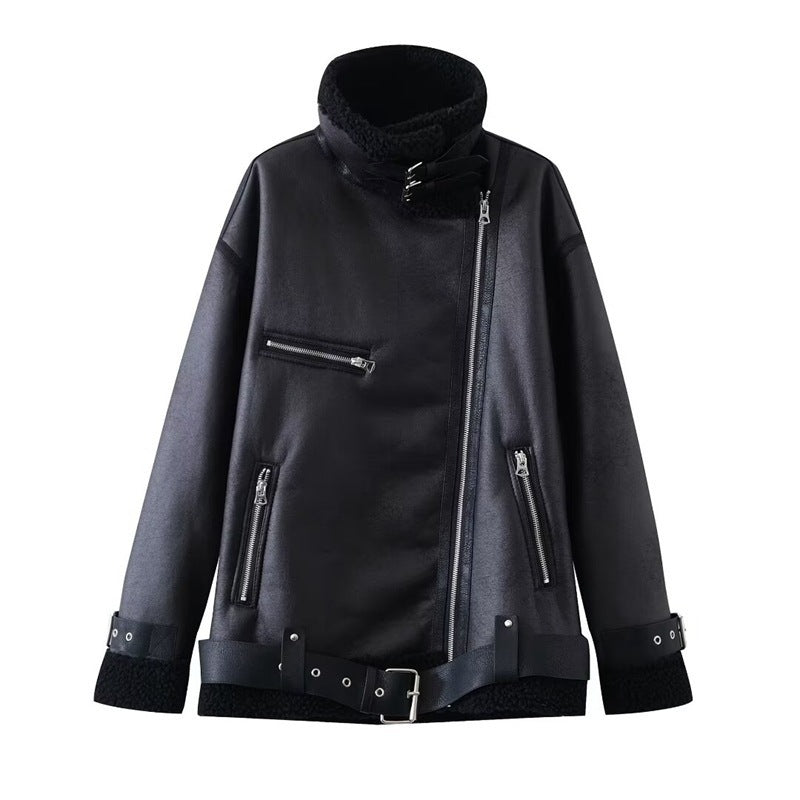 Manteau Femme Doublé Polaire en Simili Cuir & Laine d'Agneau - Aurelles