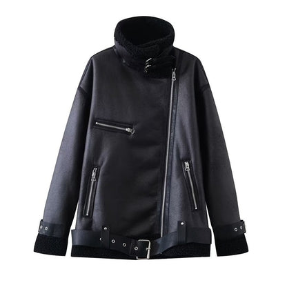 Manteau Femme Doublé Polaire en Simili Cuir & Laine d'Agneau - Aurelles