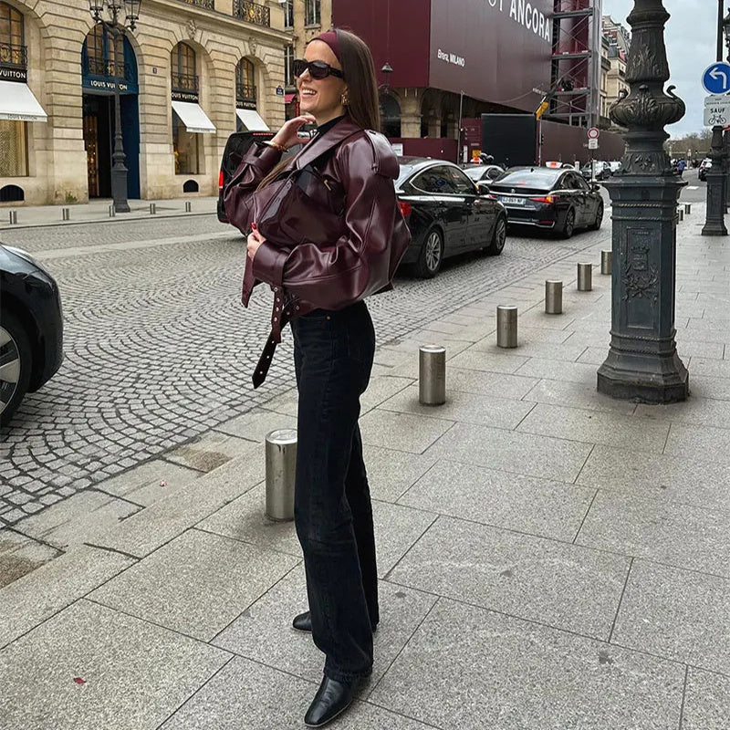 Veste Courte en Similicuir à Large Revers - Aurelles