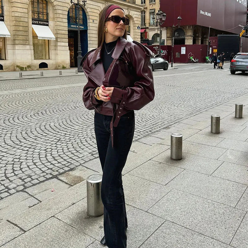 Veste Courte en Similicuir à Large Revers - Aurelles