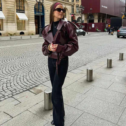Veste Courte en Similicuir à Large Revers - Aurelles