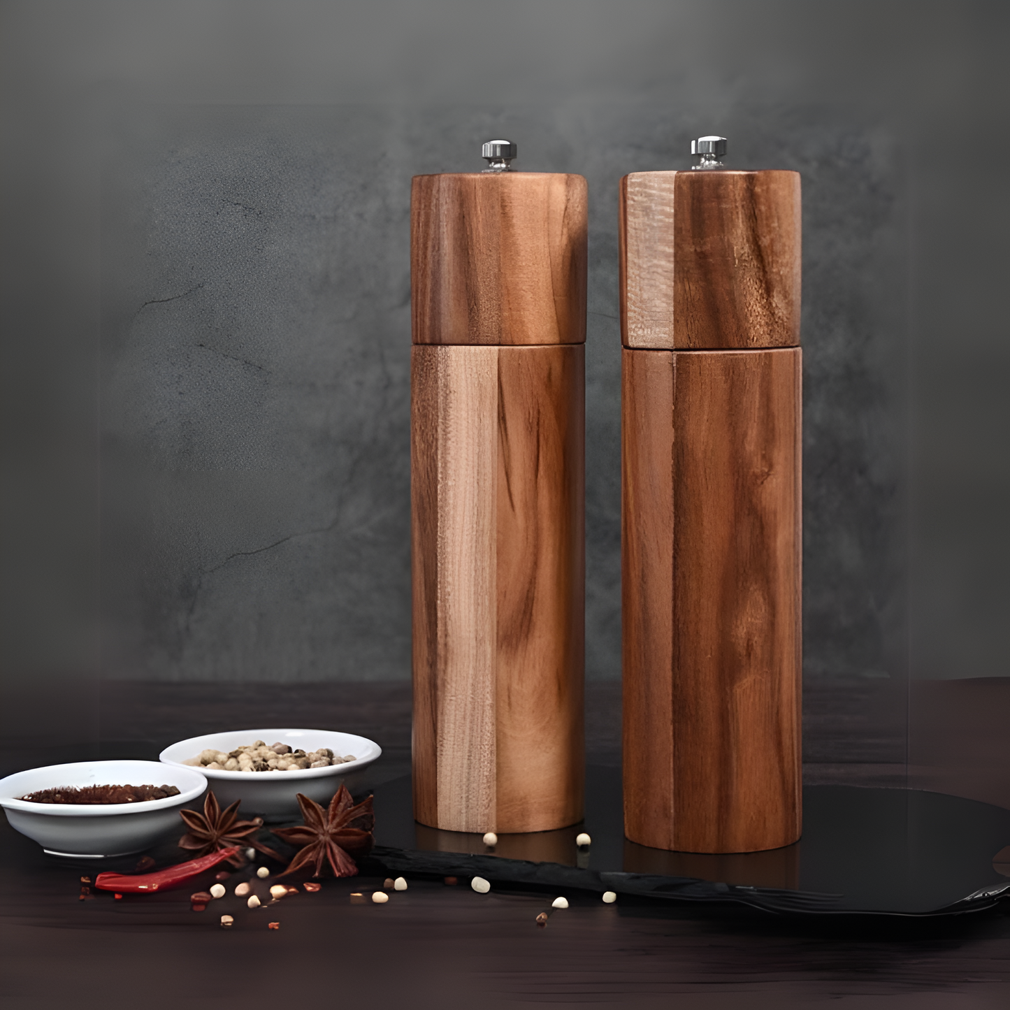 Terra – Set de Moulins à Épices en Bois Minimalistes et Élégants