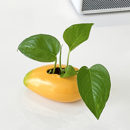 Mango-Shaped Ceramic Flower Pot with Glossy Glaze for Indoor Plants