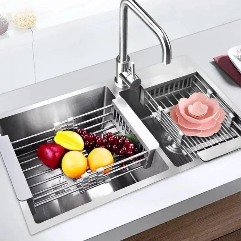 Panier Égouttoir Extensible pour Évier en Acier Inoxydable avec Panneaux Latéraux Réglables