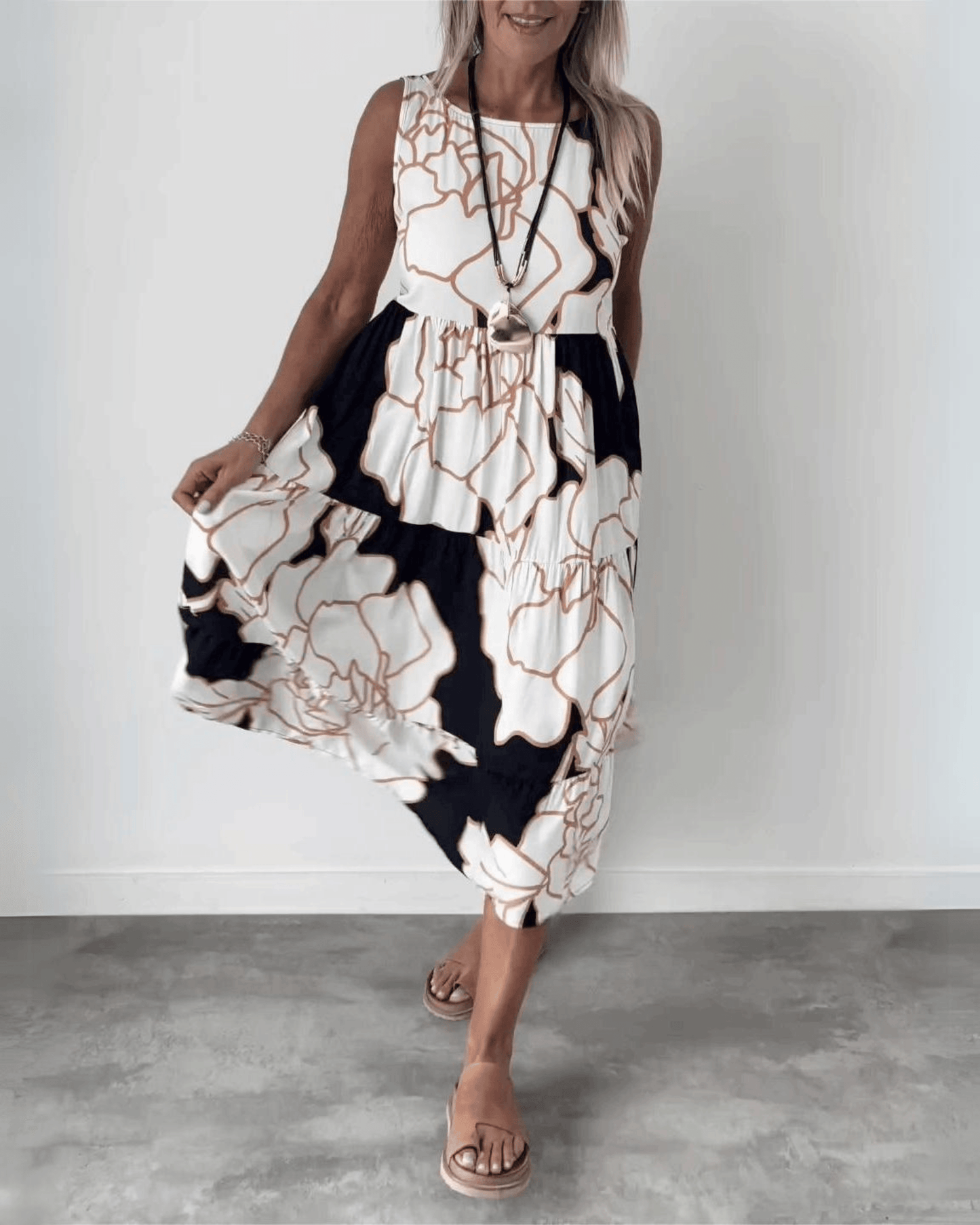 Robe sans manches pour femmes - Coupe A - Imprimé abstrait - Vêtements décontractés légers