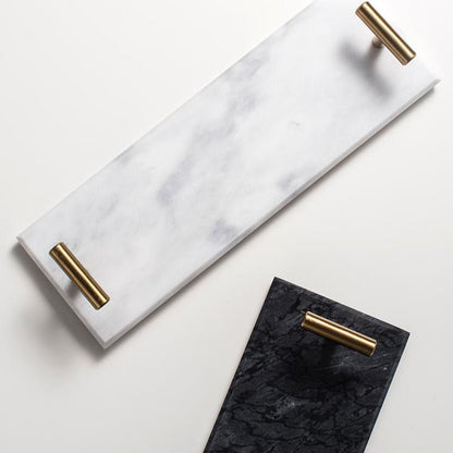 Plateau de Service en Marbre Massif avec Poignées Métalliques Dorées pour Salle de Bain Bureau et Décoration de Table