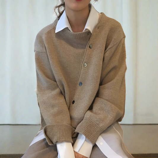 Gilet doux avec patte de boutonnage diagonale pour femmes - Aurelles