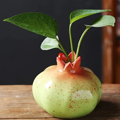 Decorative Ceramic Pomegranate Vase Glossy Glazed Finish for Soliflores and Home Decor