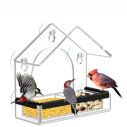 Mangeoire à Oiseaux Transparente à Ventouses pour Fenêtre avec Bac Amovible et Perchoir Antidérapant
