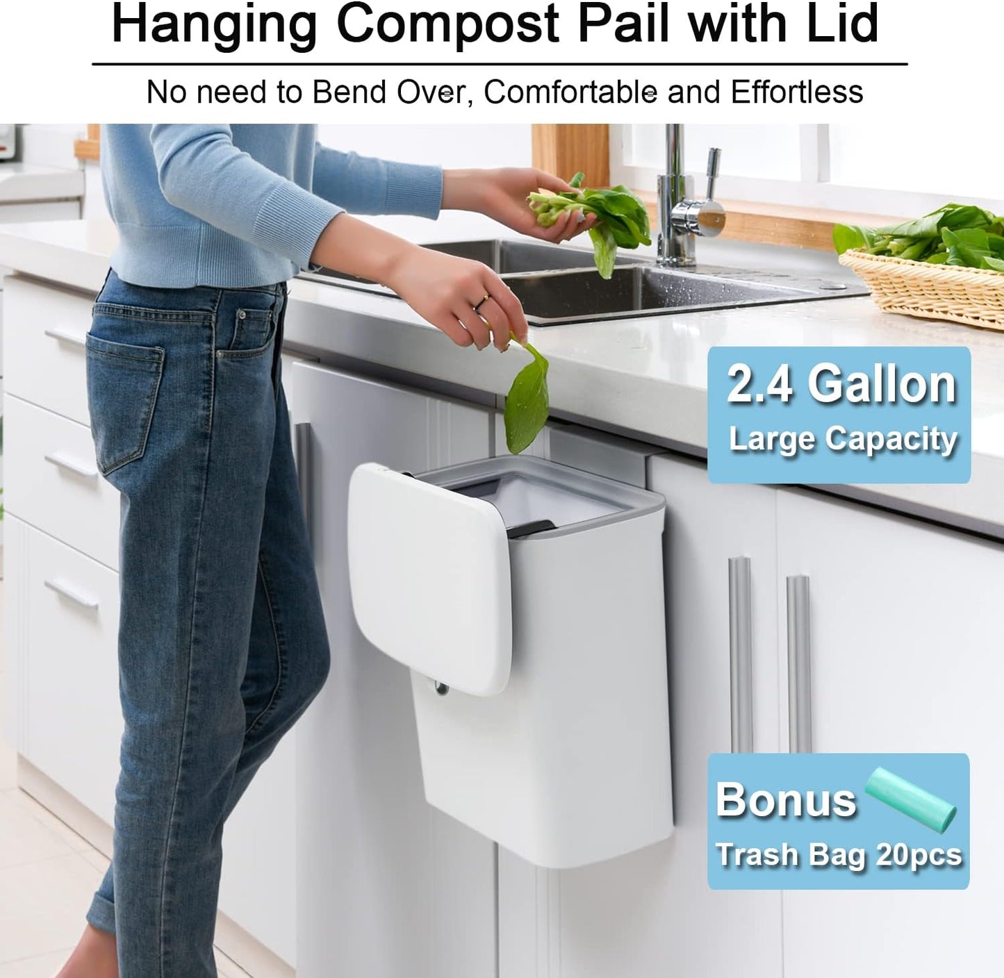 Terra – Poubelle De Compost De Cuisine 2,4 Gallons Compacte Et Pratique