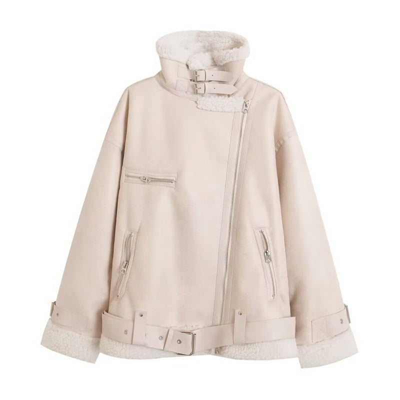 Manteau Femme Doublé Polaire en Simili Cuir & Laine d'Agneau - Aurelles