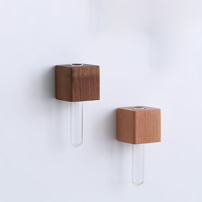 Mini Vase Mural Aimanté en Bois Massif avec Tube en Verre pour Réfrigérateur Tableau Magnétique et Propagation de Boutures