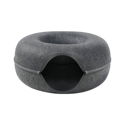Lit Tunnel pour Chat en Feutre Forme Donut avec Fermeture Éclair Couchage et Cachette Empilable Lavable
