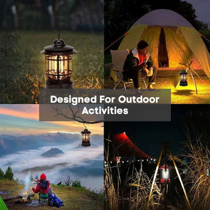 Lumora – Lampe de Camping Rechargeable LED au Style Vintage et Luminosité Ajustable