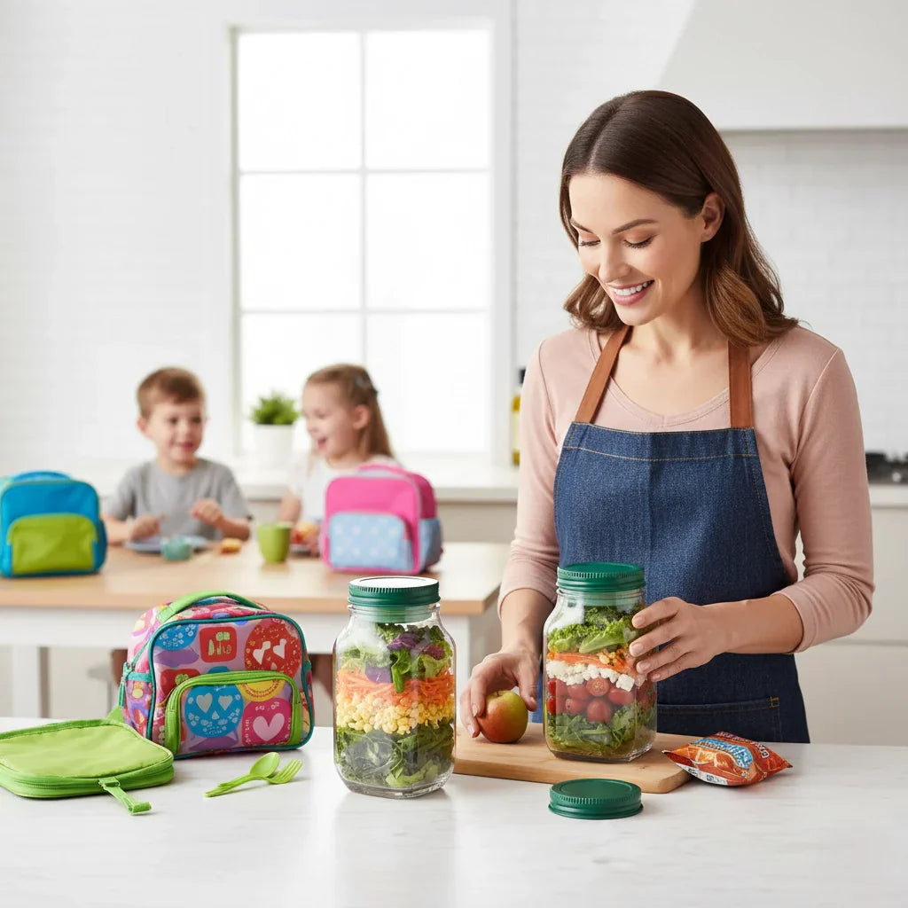 Bocal Shaker à Salade en Verre avec Compartiment à Sauce Étanche pour Déjeuner Nomade Meal Prep et Bureau