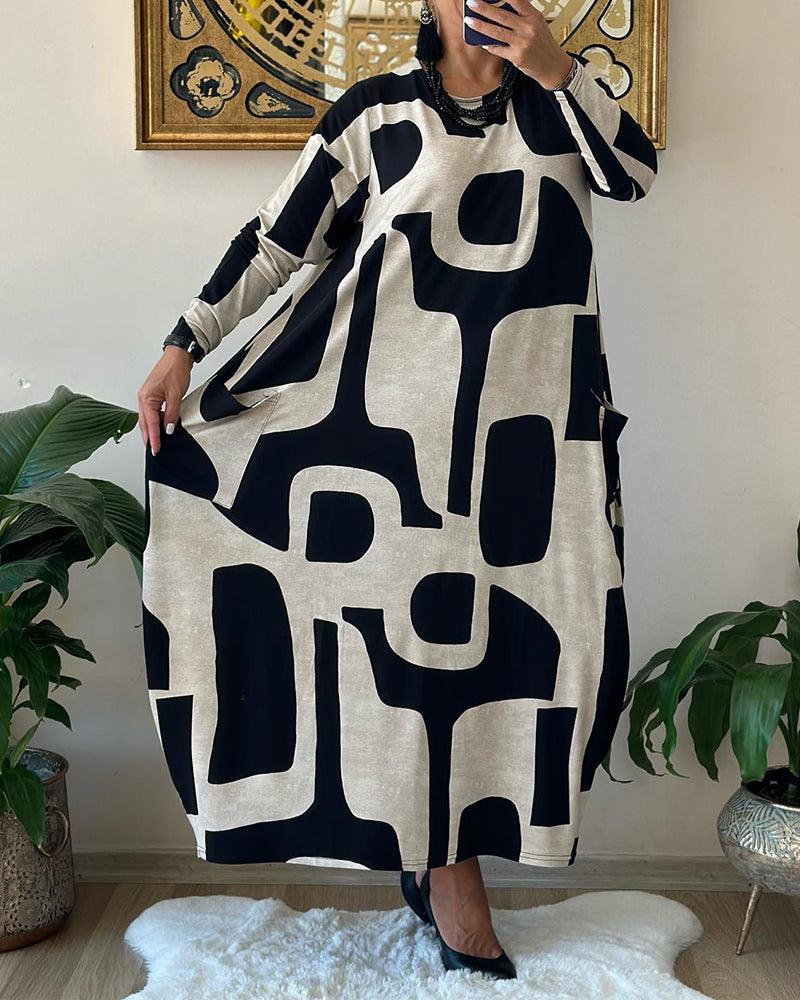 Robe à manches longues pour femmes avec imprimé tendance