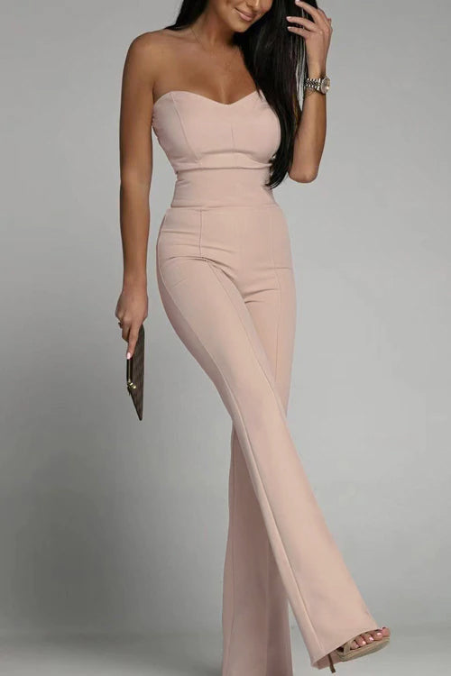 Women's Sleeveless Jumpsuit - Fitted Bodice - High-Waisted Flared Pants - Elegant Formal Outfit