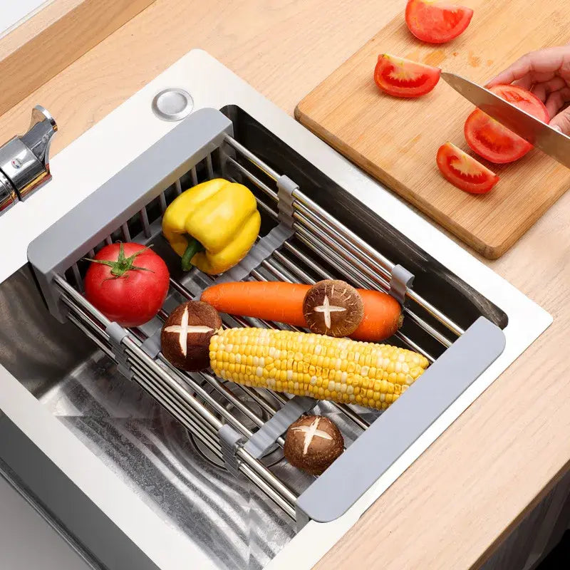 Panier Égouttoir Extensible pour Évier en Acier Inoxydable avec Panneaux Latéraux Réglables