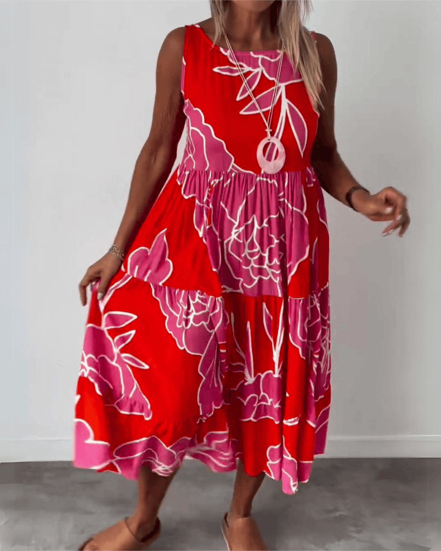 Robe sans manches pour femmes - Coupe A - Imprimé abstrait - Vêtements décontractés légers