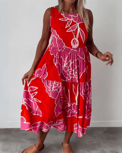Robe sans manches pour femmes - Coupe A - Imprimé abstrait - Vêtements décontractés légers