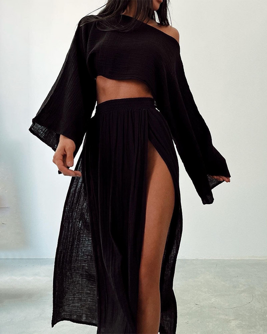 Women's Chic Two-Piece Off-Shoulder Dress and Maxi Skirt Set