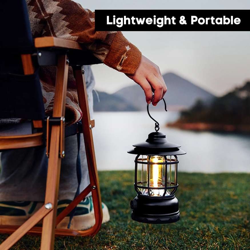 Lumora – Lampe de Camping Rechargeable LED au Style Vintage et Luminosité Ajustable
