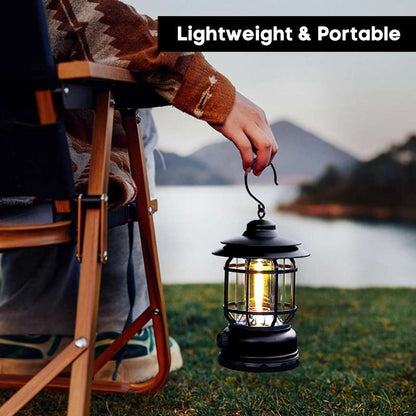 Lumora – Lampe de Camping Rechargeable LED au Style Vintage et Luminosité Ajustable
