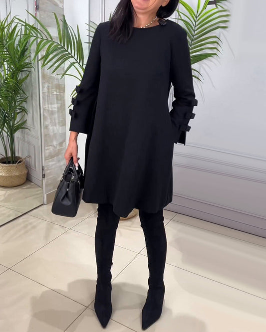 Robe A-Line Élégante Manches Longues Détail en Nœud - Aurelles