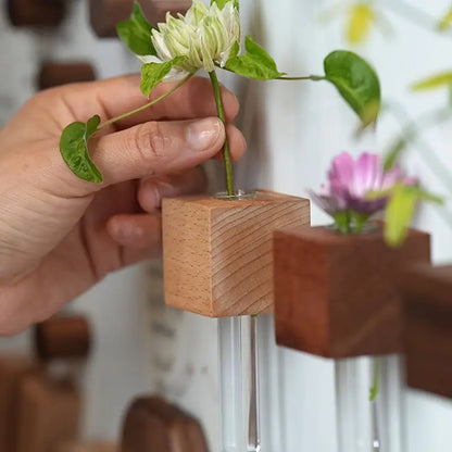 Mini Vase Mural Aimanté en Bois Massif avec Tube en Verre pour Réfrigérateur Tableau Magnétique et Propagation de Boutures