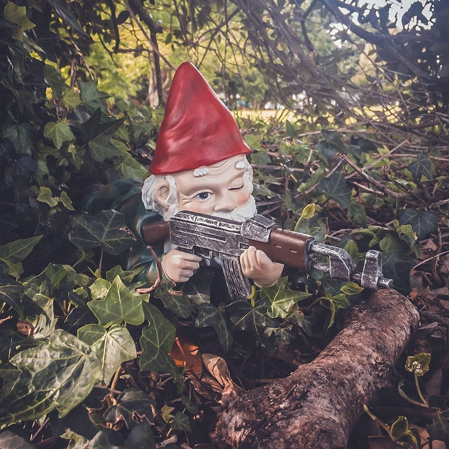 Figurine Décorative Nain de Jardin Tenue Camouflage Militaire en Résine Résistante aux Intempéries pour Extérieur