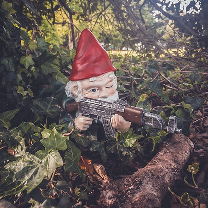 Figurine Décorative Nain de Jardin Tenue Camouflage Militaire en Résine Résistante aux Intempéries pour Extérieur