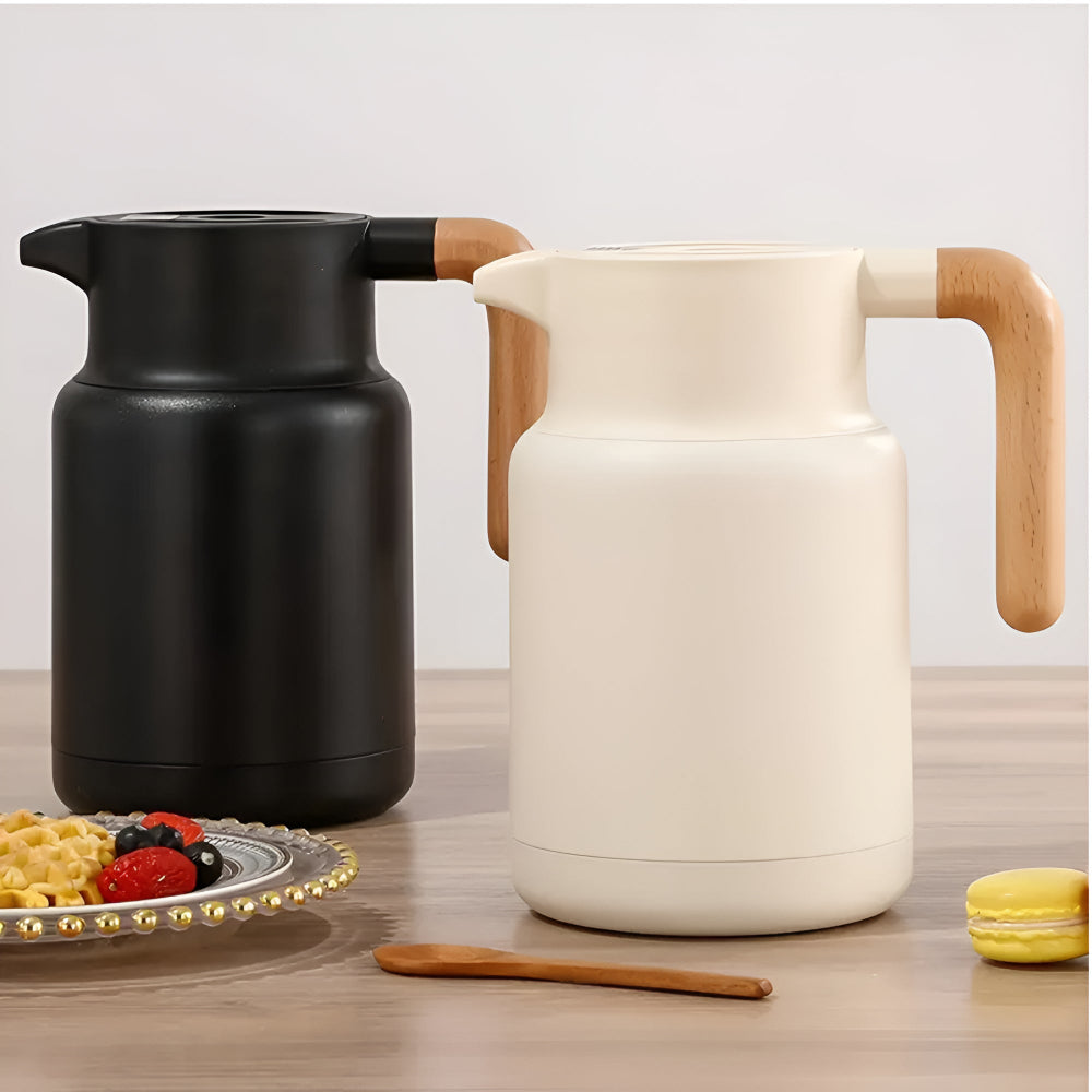 Terra – Carafe Thermique Élégante à Poignée en Bois