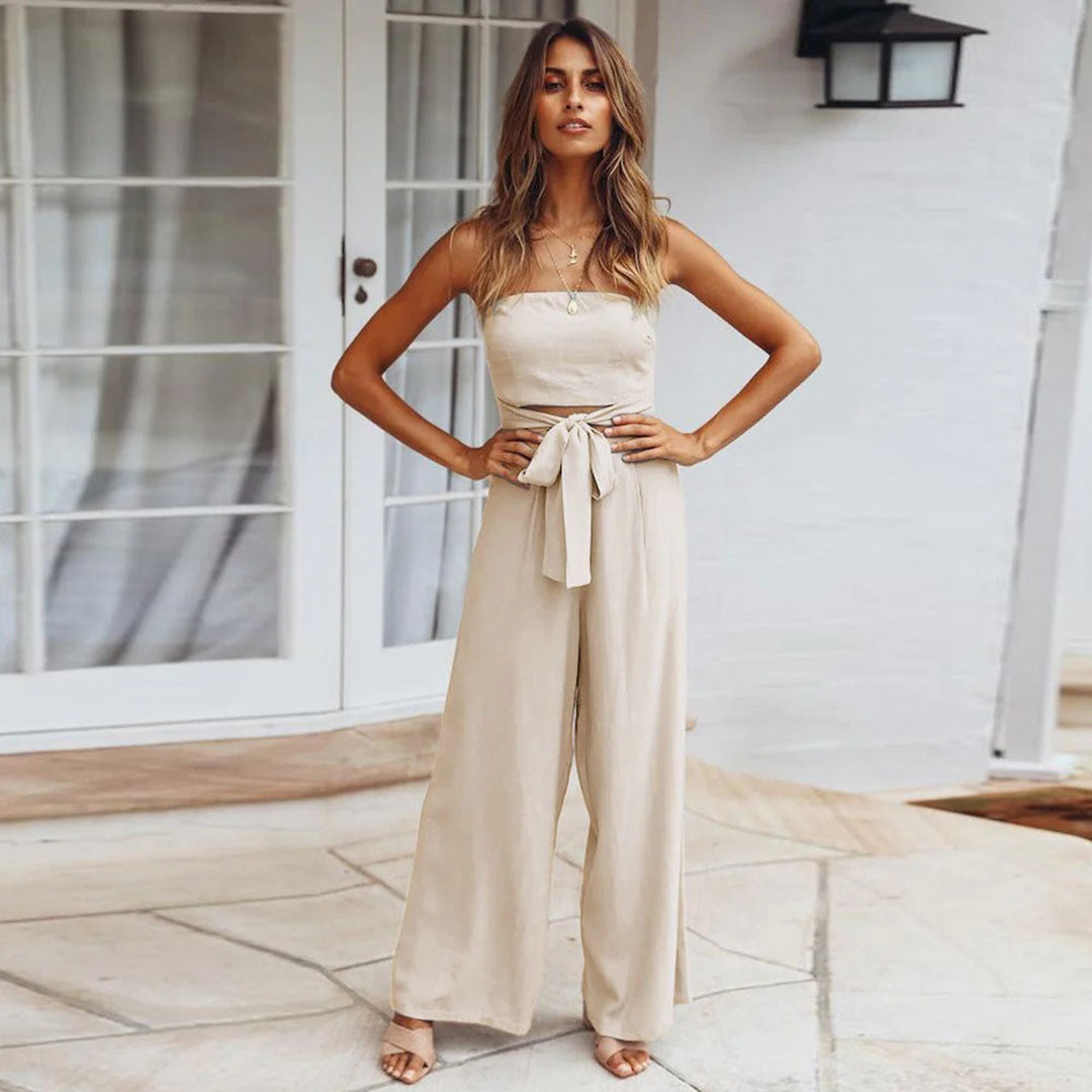Combinaison Sans Manches pour Femmes - Pantalon Large - Taille Liée - Tissu Léger et Flottant - Aurelles