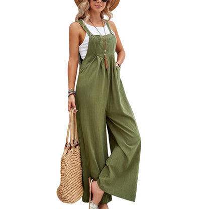 Combinaison Femme - Lin Coton Léger - Sans Manches - Jambes Larges - Bretelles Ajustables - Aurelles